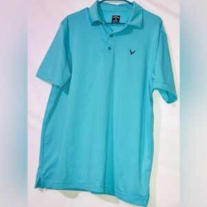 Callaway Men’s Polo Shirt Teal Blue strip Size Large moisture wicking